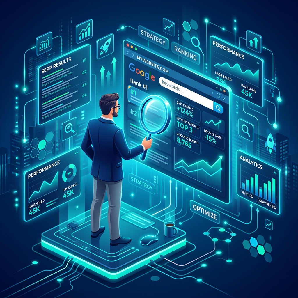 Illustration Expert SEO avec loupe