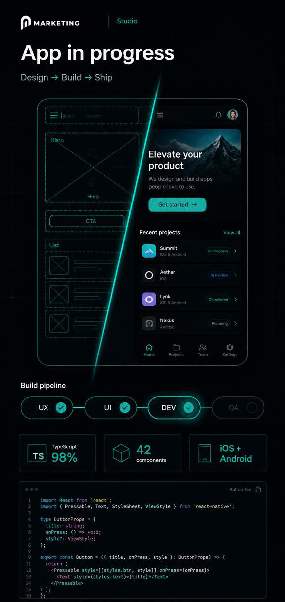 Aperçu d'application mobile MI Marketing avec dashboard de campagne